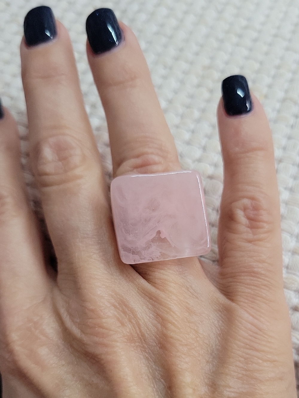 Light Rose Quartz Style Acrylic Ring, Size 7